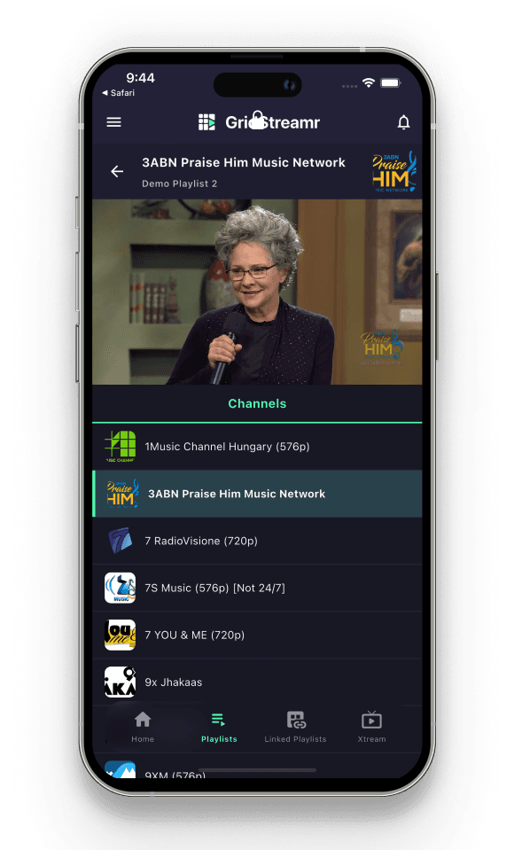 GridStreamr app playing on iPhone 14 Pro Max