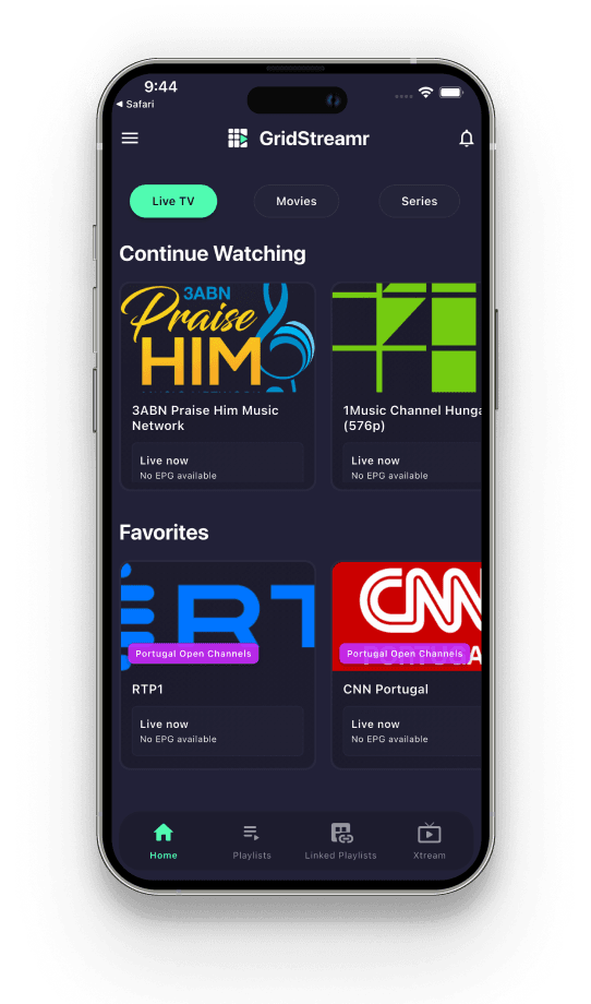 GridStreamr playlist view on iPhone 14 Pro